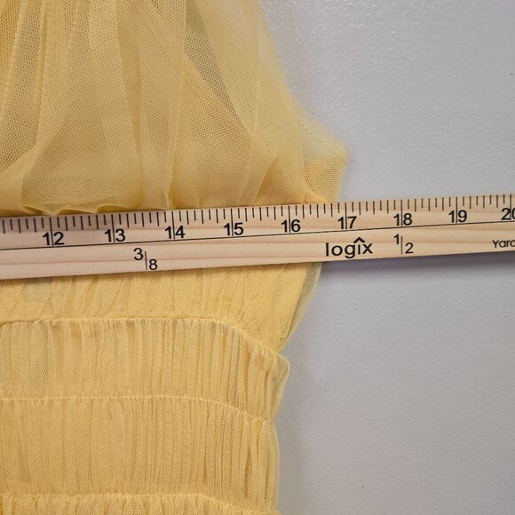 Zara Pastel Butter Yellow V-Neck Tulle Midi Dress Ruffle Ethereal Balletcore - Picture 10 of 16